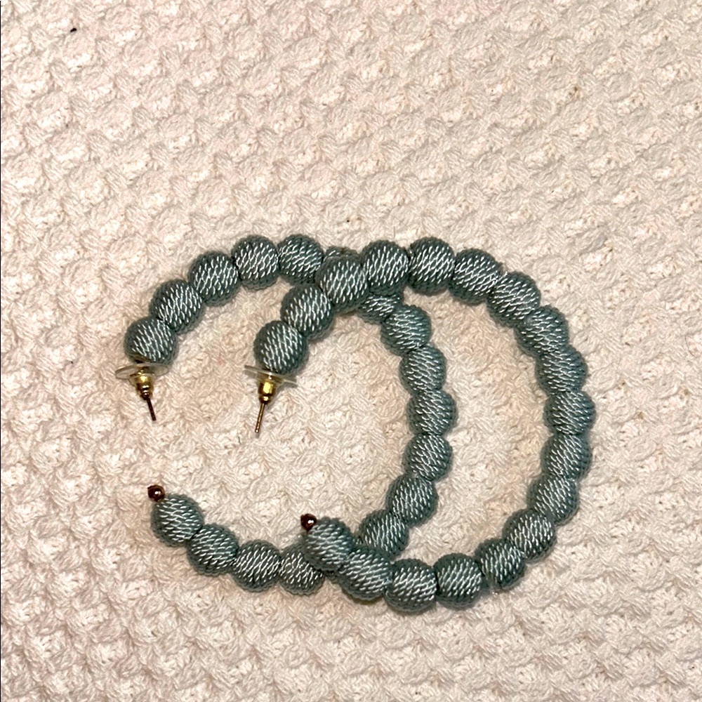 Kenneth Jay Lane, Green Beaded Hoop Earrings
